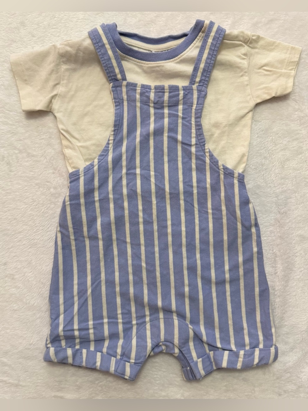 Hanna Andersson Blue & White Striped Shortall with Blue & White Tee Size 12-18M